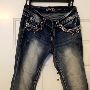 Grace in LA Embelished Womens Denim Skinny Jeans, size 28